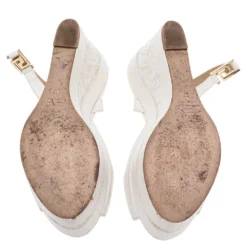 Versace White Leather Slingback Platform Wedge Sandals Size 37 For Women -Versace Official Website luxury women versace used shoes p554640 001