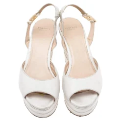 Versace White Leather Slingback Platform Wedge Sandals Size 37 For Women -Versace Official Website luxury women versace used shoes p554640 005