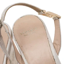 Versace White Leather Slingback Platform Wedge Sandals Size 37 For Women -Versace Official Website luxury women versace used shoes p554640 006