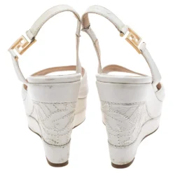 Versace White Leather Slingback Platform Wedge Sandals Size 37 For Women -Versace Official Website luxury women versace used shoes p554640 007