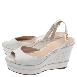 Versace White Leather Slingback Platform Wedge Sandals Size 37 For Women -Versace Official Website luxury women versace used shoes p554640 008
