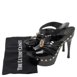 Versace Black Patent Leather And Wooden Platform Medusa Sandals Size 36 For Women -Versace Official Website luxury women versace used shoes p555356 004
