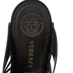 Versace Black Patent Leather And Wooden Platform Medusa Sandals Size 36 For Women -Versace Official Website luxury women versace used shoes p555356 008
