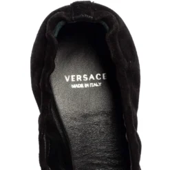 Versace Black Suede Embellished Scrunch Ballet Flats Size 39 For Women -Versace Official Website luxury women versace used shoes p555890 005