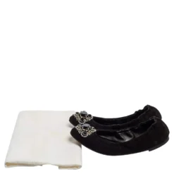 Versace Black Suede Embellished Scrunch Ballet Flats Size 39 For Women -Versace Official Website luxury women versace used shoes p555890 008