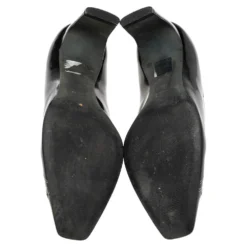 Versace Black Patent Leather Logo Stitched Square Toe Pumps Size 38 For Women -Versace Official Website luxury women versace used shoes p555946 001