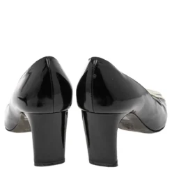 Versace Black Patent Leather Logo Stitched Square Toe Pumps Size 38 For Women -Versace Official Website luxury women versace used shoes p555946 003