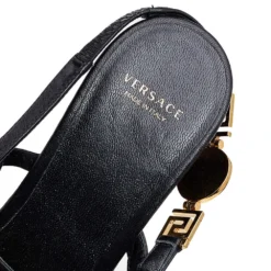 Versace Black Leather Wedge Sandals Size 36 For Women -Versace Official Website luxury women versace used shoes p556772 008