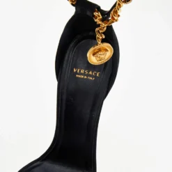 Versace Black Suede Medusa Chain Ankle Strap Sandals Size 38 For Women -Versace Official Website luxury women versace used shoes p557284 001