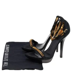 Versace Black Suede Medusa Chain Ankle Strap Sandals Size 38 For Women -Versace Official Website luxury women versace used shoes p557284 004