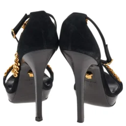 Versace Black Suede Medusa Chain Ankle Strap Sandals Size 38 For Women -Versace Official Website luxury women versace used shoes p557284 005