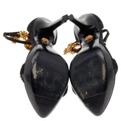 Versace Black Suede Medusa Chain Ankle Strap Sandals Size 38 For Women -Versace Official Website luxury women versace used shoes p557284 008