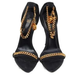 Versace Black Suede Medusa Chain Ankle Strap Sandals Size 38 For Women -Versace Official Website luxury women versace used shoes p557284 1639233017 010