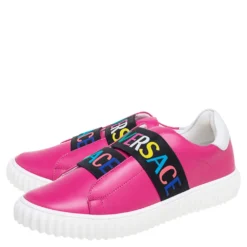 Versace Pink Leather Slip-On Sneakers Size 36 For Women -Versace Official Website luxury women versace used shoes p560534 001
