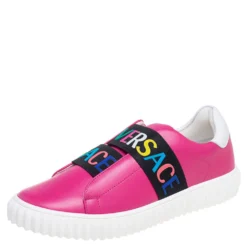 Versace Pink Leather Slip-On Sneakers Size 36 For Women