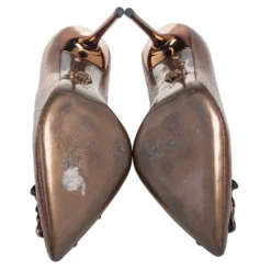 Versace Metallic Gold Textured Leather Medusa Pointed Toe Pumps Size 37 For Women -Versace Official Website luxury women versace used shoes p560617 007