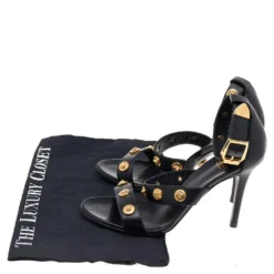 Versace Black Leather Medusa Ankle Strap Sandals Size 36 For Women -Versace Official Website luxury women versace used shoes p565364 002