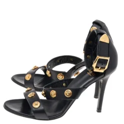 Versace Black Leather Medusa Ankle Strap Sandals Size 36 For Women -Versace Official Website luxury women versace used shoes p565364 003