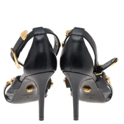 Versace Black Leather Medusa Ankle Strap Sandals Size 36 For Women -Versace Official Website luxury women versace used shoes p565364 004