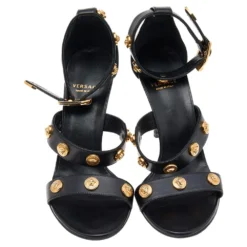 Versace Black Leather Medusa Ankle Strap Sandals Size 36 For Women -Versace Official Website luxury women versace used shoes p565364 005