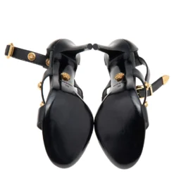 Versace Black Leather Medusa Ankle Strap Sandals Size 36 For Women -Versace Official Website luxury women versace used shoes p565364 008