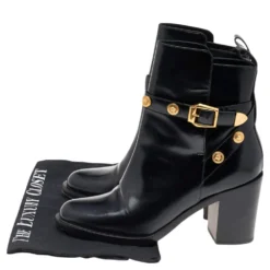 Versace Black Leather Medusa Ankle Length Boots Size 37 For Women -Versace Official Website luxury women versace used shoes p565825 001