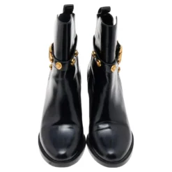 Versace Black Leather Medusa Ankle Length Boots Size 37 For Women -Versace Official Website luxury women versace used shoes p565825 004