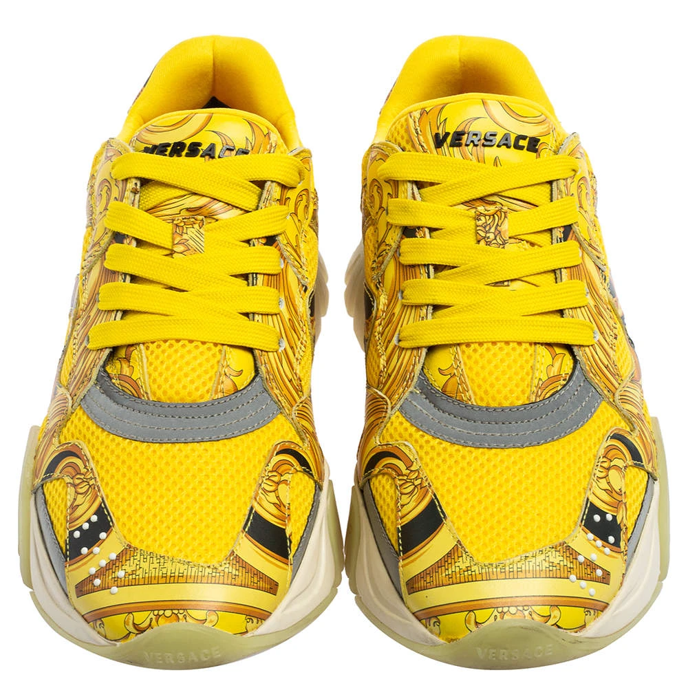 Versace Multicolor Leather And Mesh Flower Print Fur Lace Up Sneakers Size 38 For Women 3 Versace Multicolor Leather And Mesh Flower Print Fur Lace Up Sneakers Size 38 For Women - Image 3