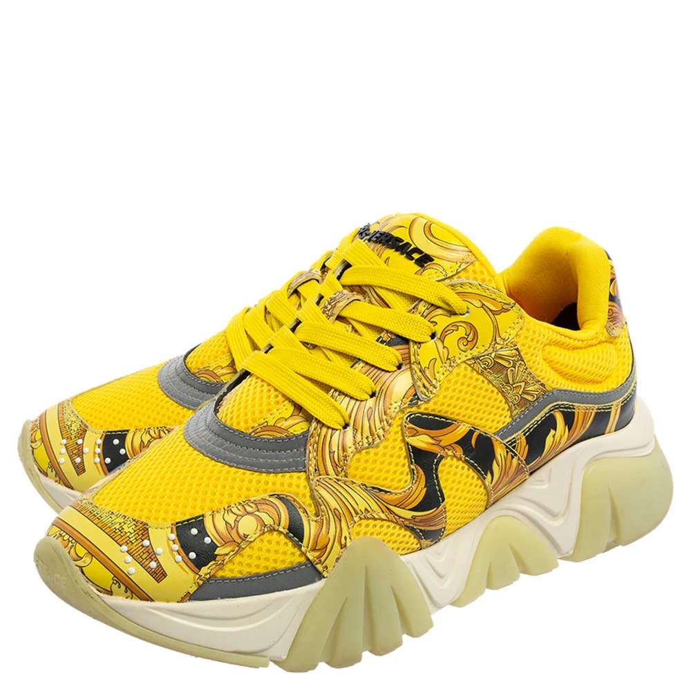 Versace Multicolor Leather And Mesh Flower Print Fur Lace Up Sneakers Size 38 For Women 4 Versace Multicolor Leather And Mesh Flower Print Fur Lace Up Sneakers Size 38 For Women - Image 4