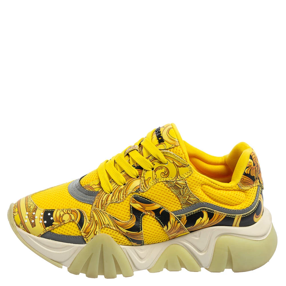 Versace Multicolor Leather And Mesh Flower Print Fur Lace Up Sneakers Size 38 For Women 2 Versace Multicolor Leather And Mesh Flower Print Fur Lace Up Sneakers Size 38 For Women - Image 2