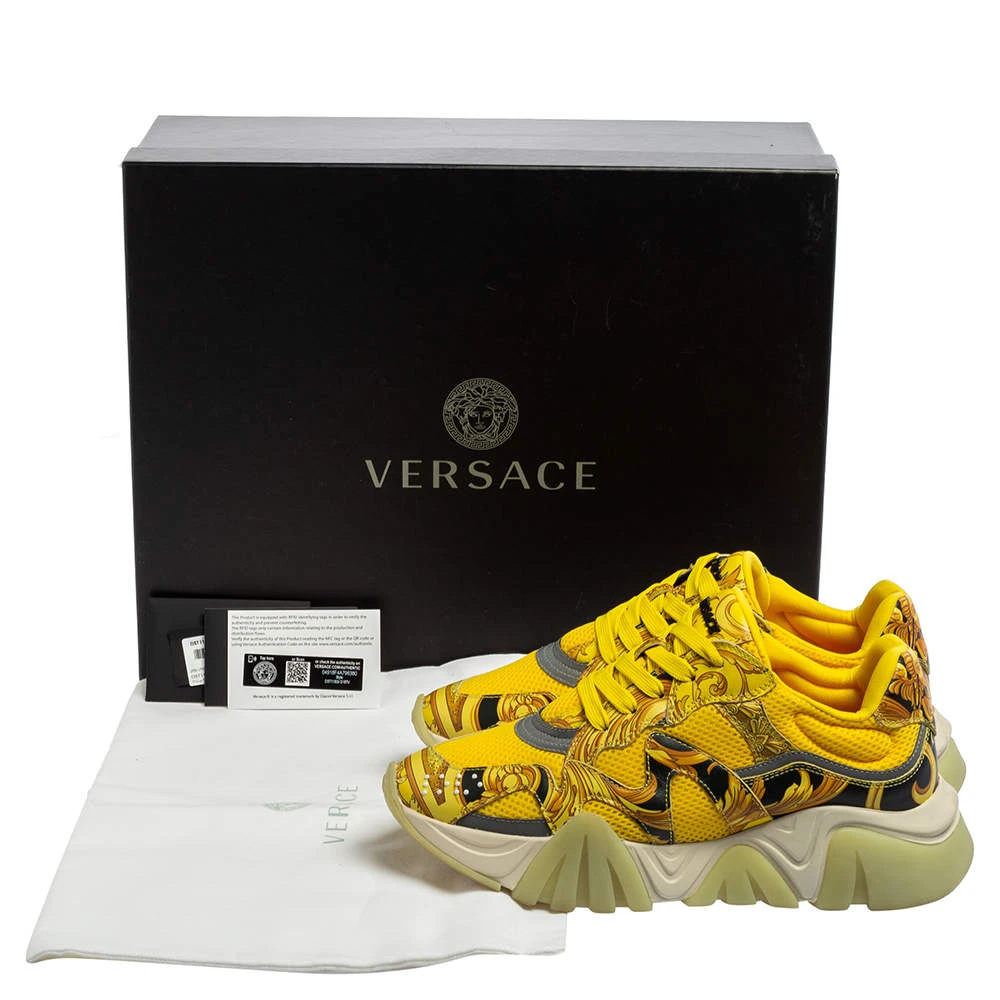 Versace Multicolor Leather And Mesh Flower Print Fur Lace Up Sneakers Size 38 For Women 8 Versace Multicolor Leather And Mesh Flower Print Fur Lace Up Sneakers Size 38 For Women - Image 8
