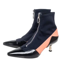 Versace Multicolor Fabric And Leather Sock Ankle Length Boots Size 38 For Women -Versace Official Website luxury women versace used shoes p569931 006