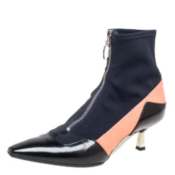 Versace Multicolor Fabric And Leather Sock Ankle Length Boots Size 38 For Women