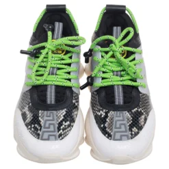 Versace Multicolor Snakeskin Embossed Leather, Rubber And Leather Chain Reaction Sneakers Size 39 For Women -Versace Official Website luxury women versace used shoes p570105 002
