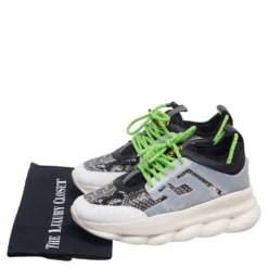 Versace Multicolor Snakeskin Embossed Leather, Rubber And Leather Chain Reaction Sneakers Size 39 For Women -Versace Official Website luxury women versace used shoes p570105 006