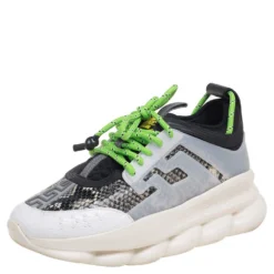 Versace Multicolor Snakeskin Embossed Leather, Rubber And Leather Chain Reaction Sneakers Size 39 For Women