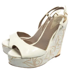 Versace White Patent Leather Quilted Wedge Platform Sandals Size 38 For Women -Versace Official Website luxury women versace used shoes p572839 001
