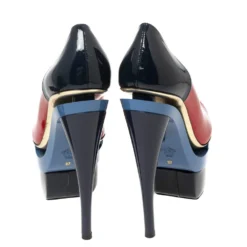Versace Red/Navy Blue Patent Leather Triple Platform Sky High Pumps Size 37 For Women -Versace Official Website luxury women versace used shoes p573000 004