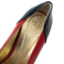 Versace Red/Navy Blue Patent Leather Triple Platform Sky High Pumps Size 37 For Women -Versace Official Website luxury women versace used shoes p573000 005