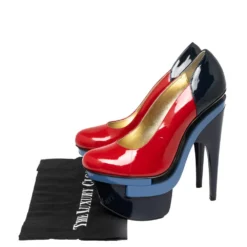 Versace Red/Navy Blue Patent Leather Triple Platform Sky High Pumps Size 37 For Women -Versace Official Website luxury women versace used shoes p573000 009