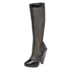 Versace Black Leather And Mesh Pointed Toe Knee Length Boots Size 36 For Women