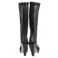 Versace Black Leather And Mesh Pointed Toe Knee Length Boots Size 36 For Women -Versace Official Website luxury women versace used shoes p573039 005