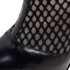 Versace Black Leather And Mesh Pointed Toe Knee Length Boots Size 36 For Women -Versace Official Website luxury women versace used shoes p573039 007