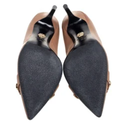 Versace Brown Leather Medusa Detail Buckle Strap Pointed-Toe Pumps Size 39 For Women -Versace Official Website luxury women versace used shoes p575822 004