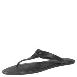 Versace Black Rubber Medusa Thong Flats Size 38 For Women