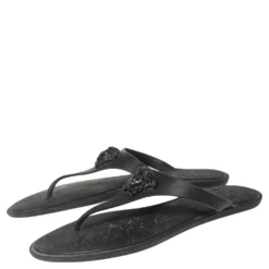 Versace Black Rubber Medusa Thong Flats Size 38 For Women -Versace Official Website luxury women versace used shoes p578776 008