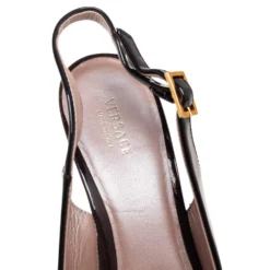 Versace Black Patent Leather Medusa Head Buckle Peep-Toe Slingback Sandals Size 37.5 For Women -Versace Official Website luxury women versace used shoes p579545 006