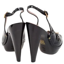 Versace Black Patent Leather Medusa Head Buckle Peep-Toe Slingback Sandals Size 37.5 For Women -Versace Official Website luxury women versace used shoes p579545 008