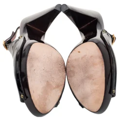 Versace Black Patent Leather Medusa Head Buckle Peep-Toe Slingback Sandals Size 37.5 For Women -Versace Official Website luxury women versace used shoes p579545 009