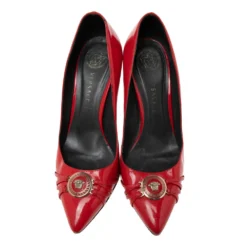 Versace Red Patent Leather Medusa Pointed Toe Pumps Size 38 For Women -Versace Official Website luxury women versace used shoes p584528 007